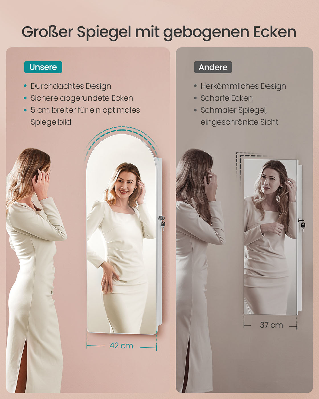 Sieradekast met LED en Spiegel – Staand Model – Wolkenwit