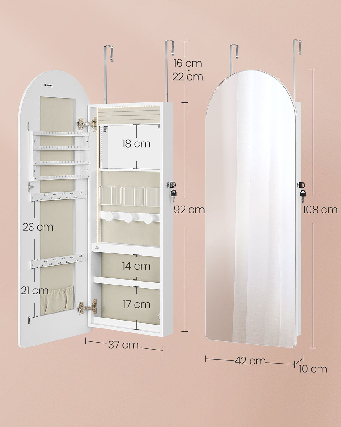 Sieradekast met LED en Spiegel – Staand Model – Wolkenwit