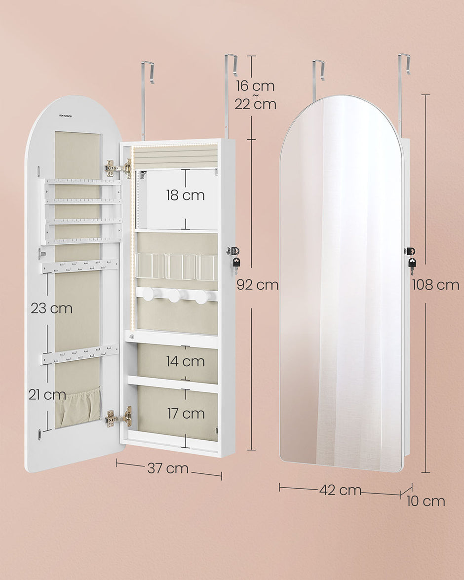 Sieradekast met LED en Spiegel – Staand Model – Wolkenwit