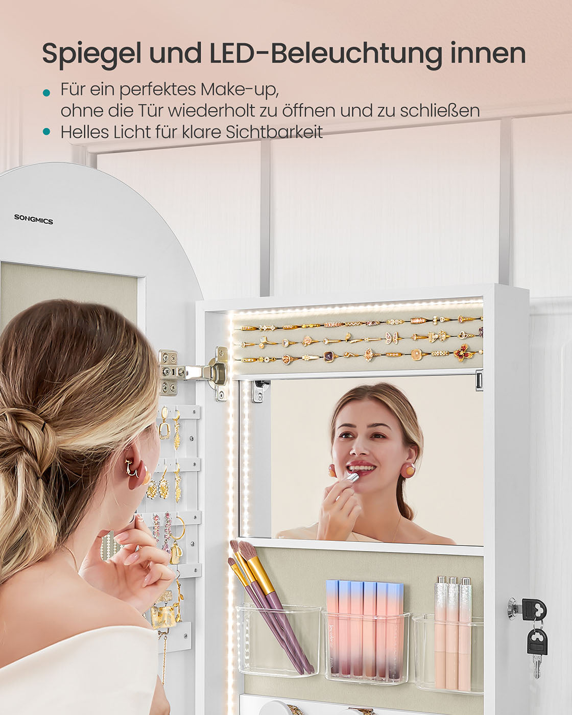 Sieradekast met LED en Spiegel – Staand Model – Wolkenwit