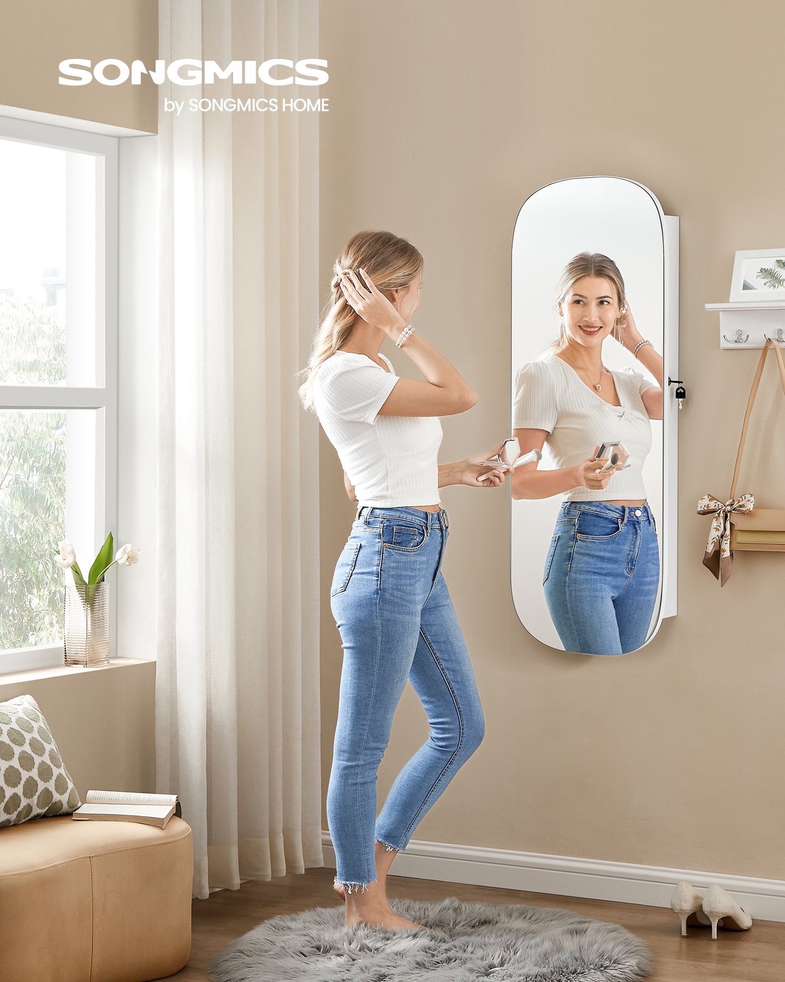 Wandkast – met spiegeloppervlak – wit