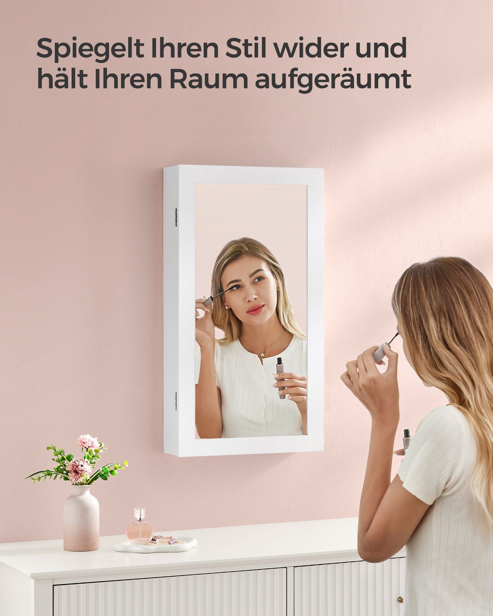 Spiegelkast – wit oppervlak met greige binnenbekleding – grijs