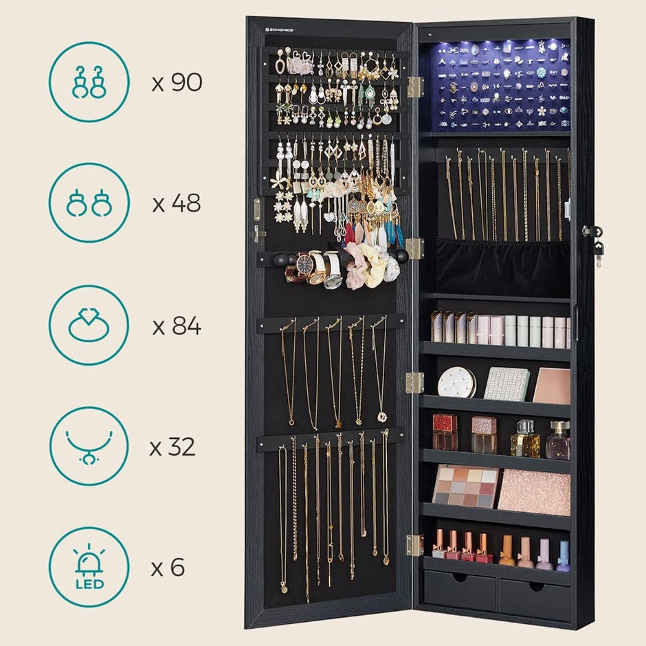 Sieradenkast – Hangend met LED verlichting – Zwart