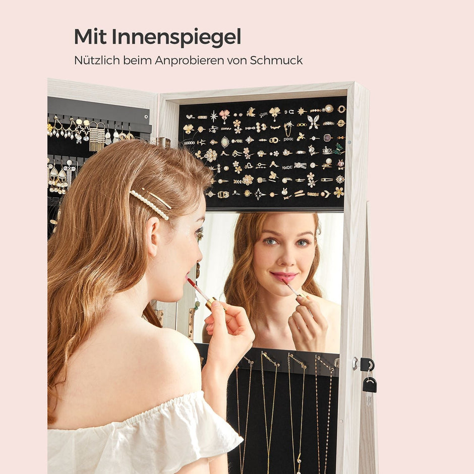 Sieradenkast – 360° draaibaar en afsluitbaar – wit met grijs