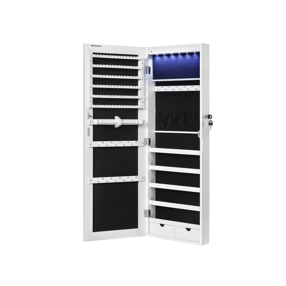 Sieradenkast – Hangende spiegel met LED-verlichting – Wit