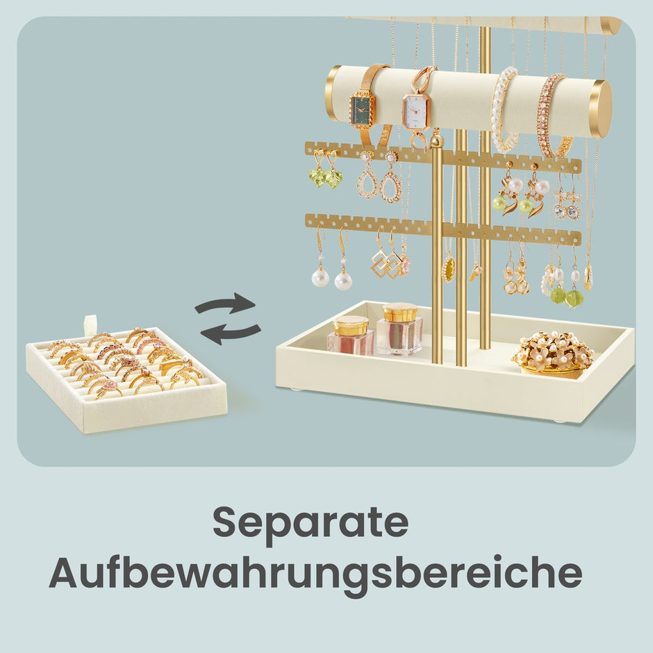 Sieradenstandaard - 15 x 22 x 29,2 cm - afneembare ringhouder - witgoud - 0,6 kg