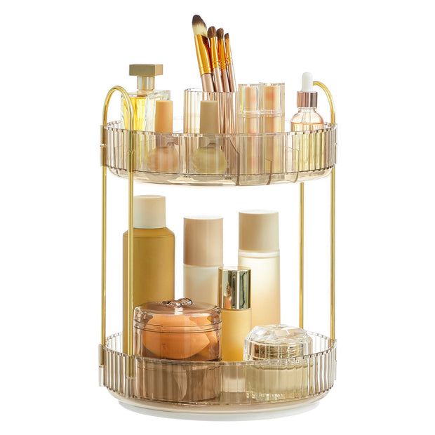 Make-up Organizer – Rond en Draaibaar – 2 Lagen – Champagnegoud