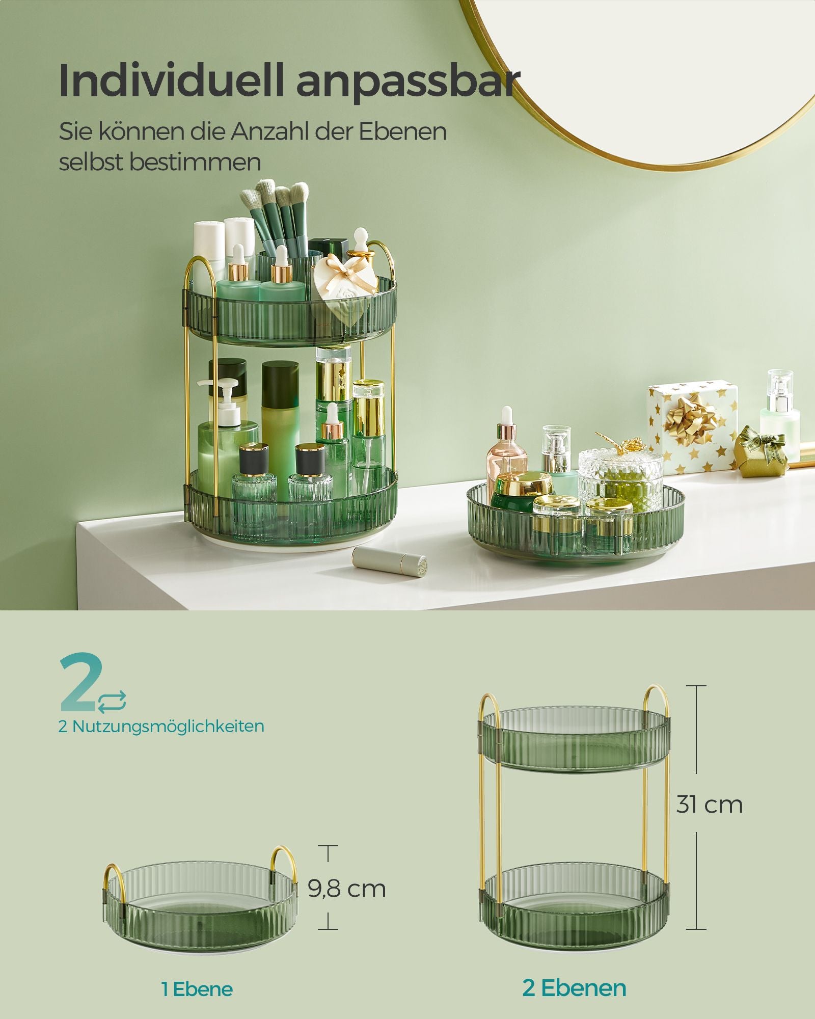 Make-up organizer – 360° draaibaar – lichtgroen