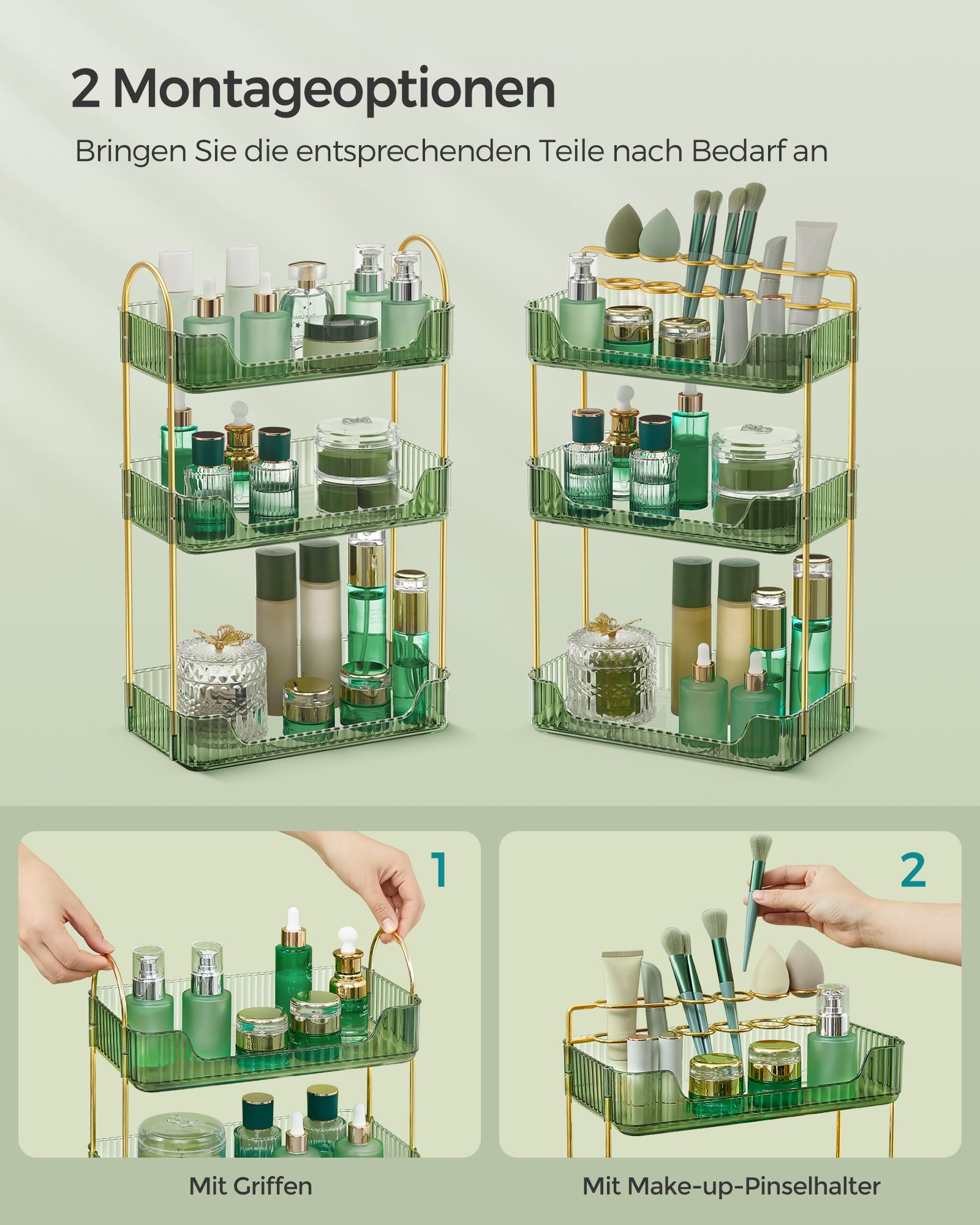 Make-up organizer – stijlvol en praktisch – lichtgroen