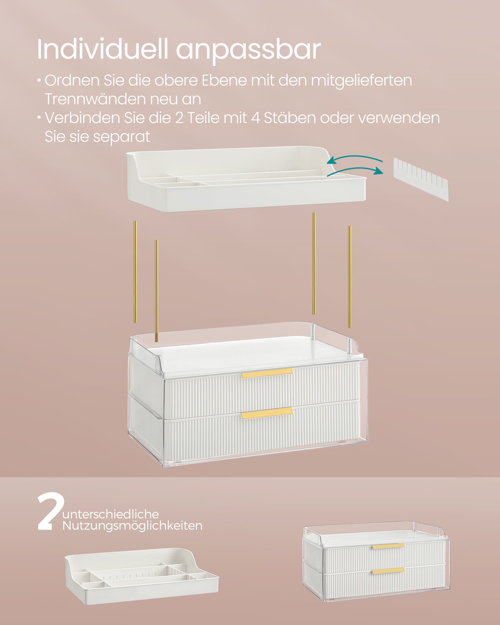 Make-Up Organizer 4 Niveaus 20 X 32 X 39,1 Cm, Wolkwit