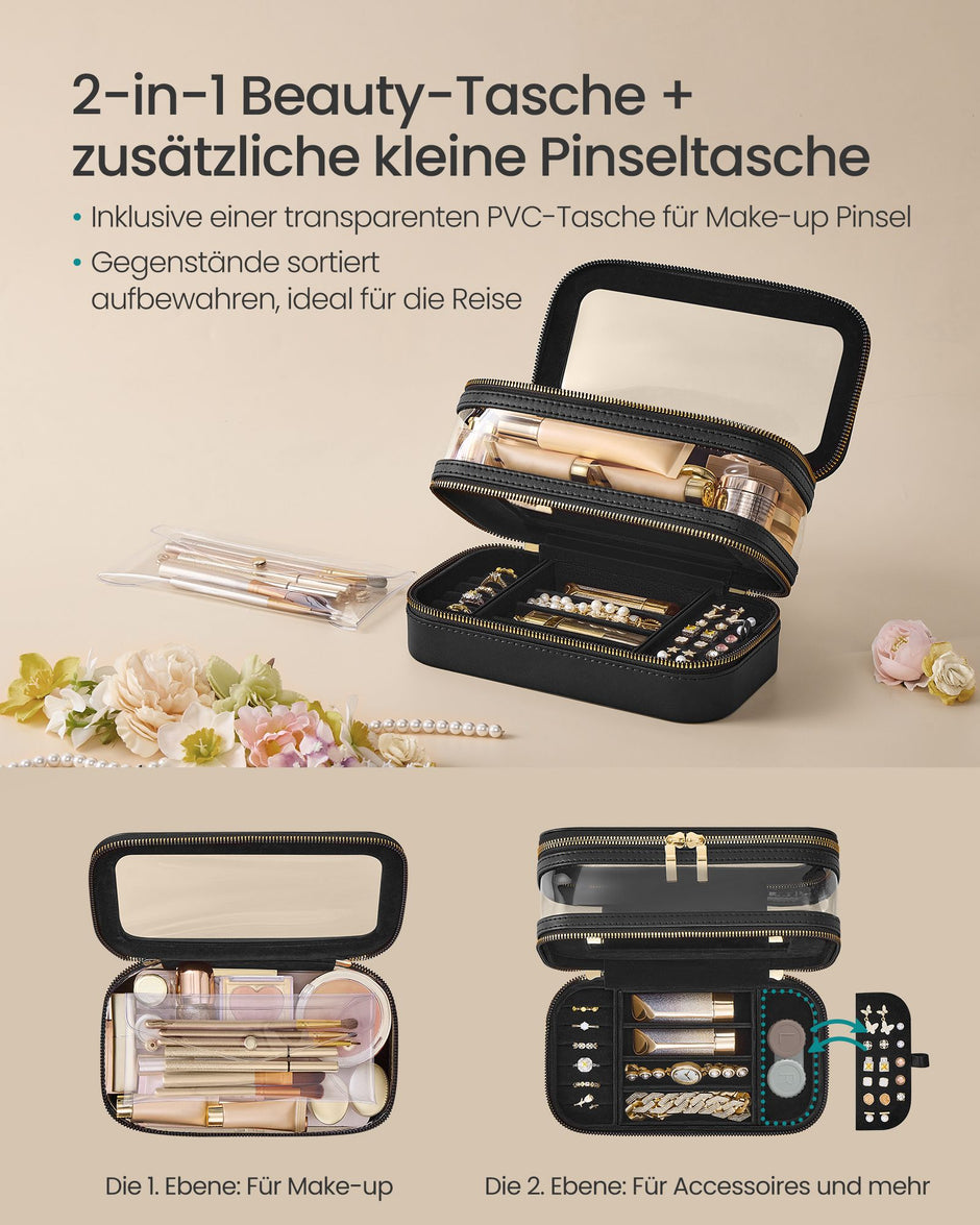 Make-Up Tasje met Sieradendoosje – Elegant Design – Inktzwart