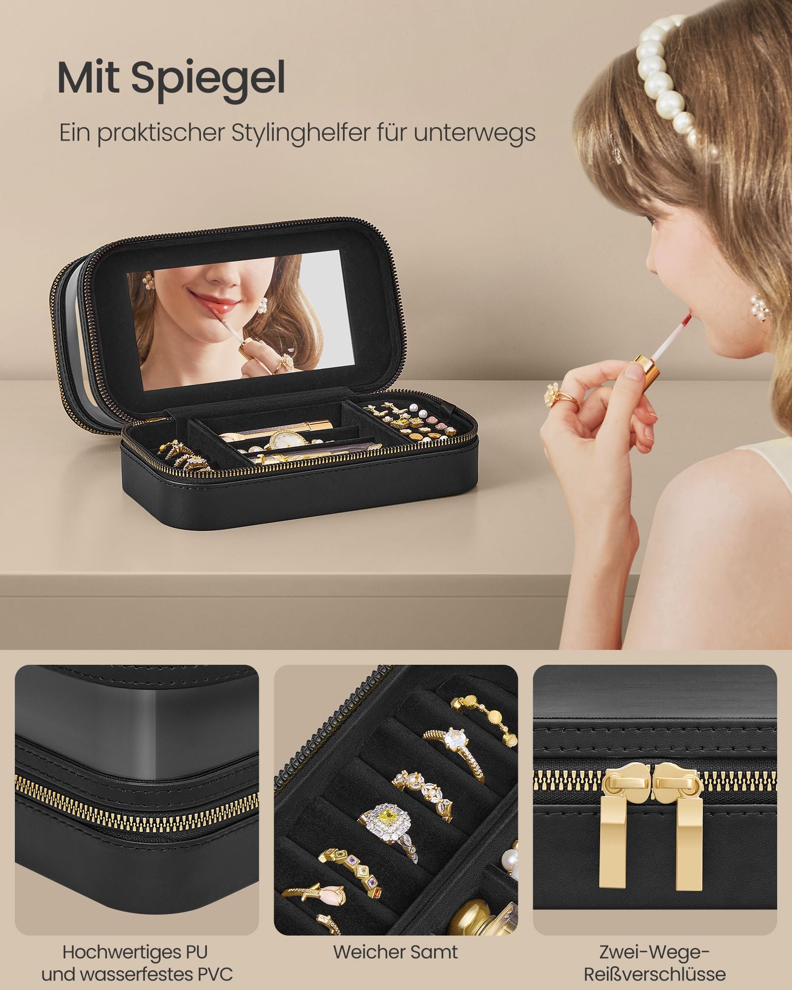 Make-Up Tasje met Sieradendoosje – Elegant Design – Inktzwart