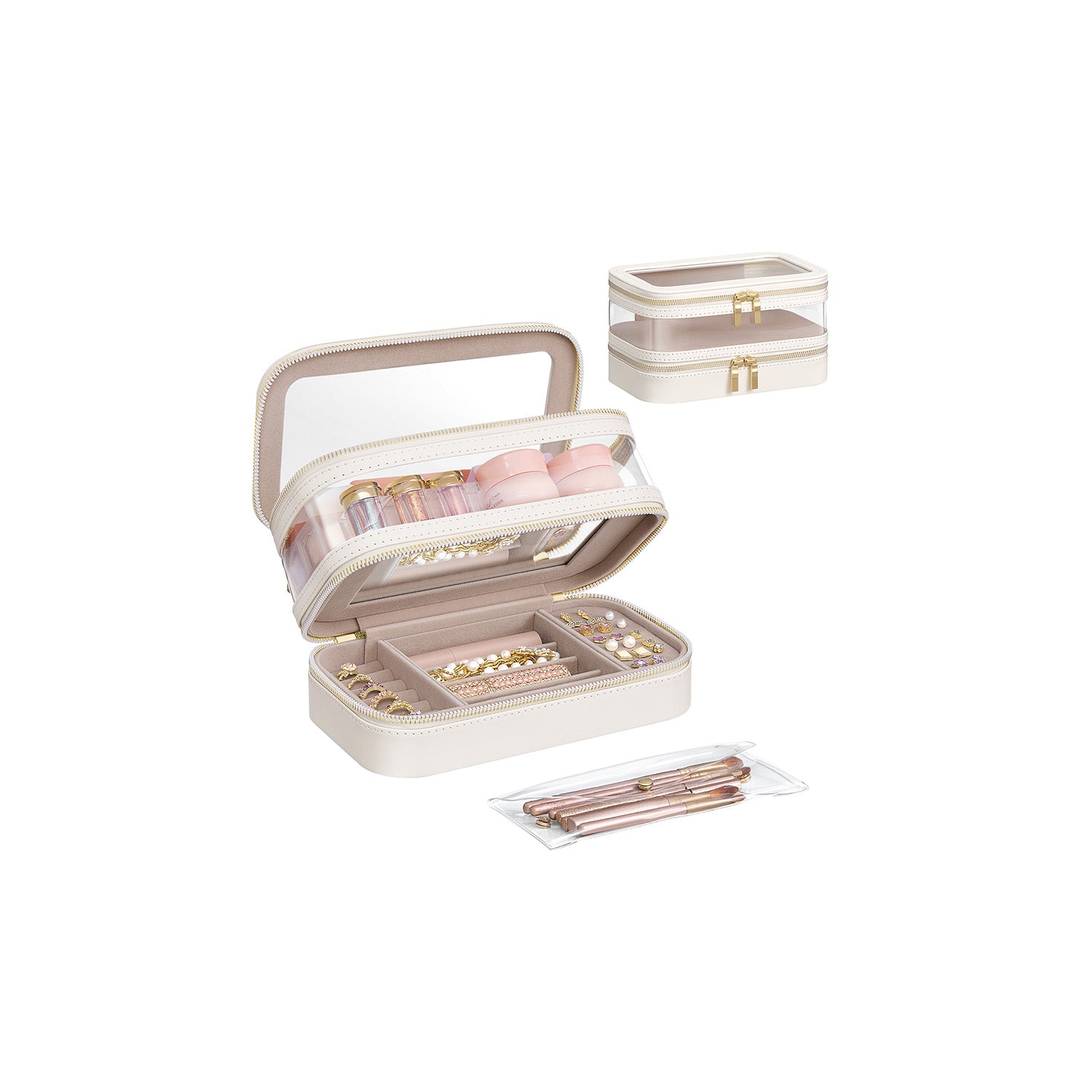 Make-Up Tasje met Sieradendoosje – Elegant Design – Wolkwit