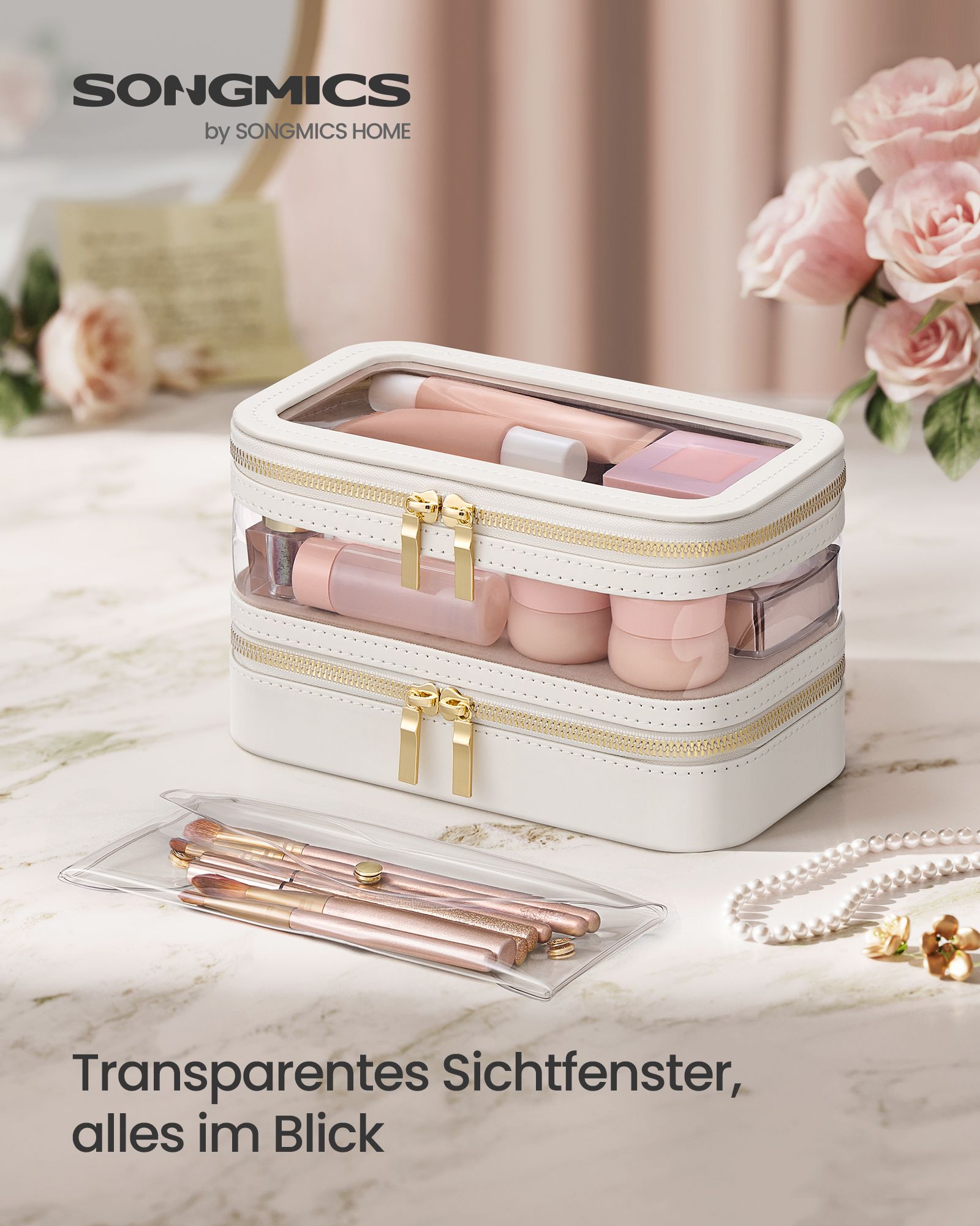 Make-Up Tasje met Sieradendoosje – Elegant Design – Wolkwit