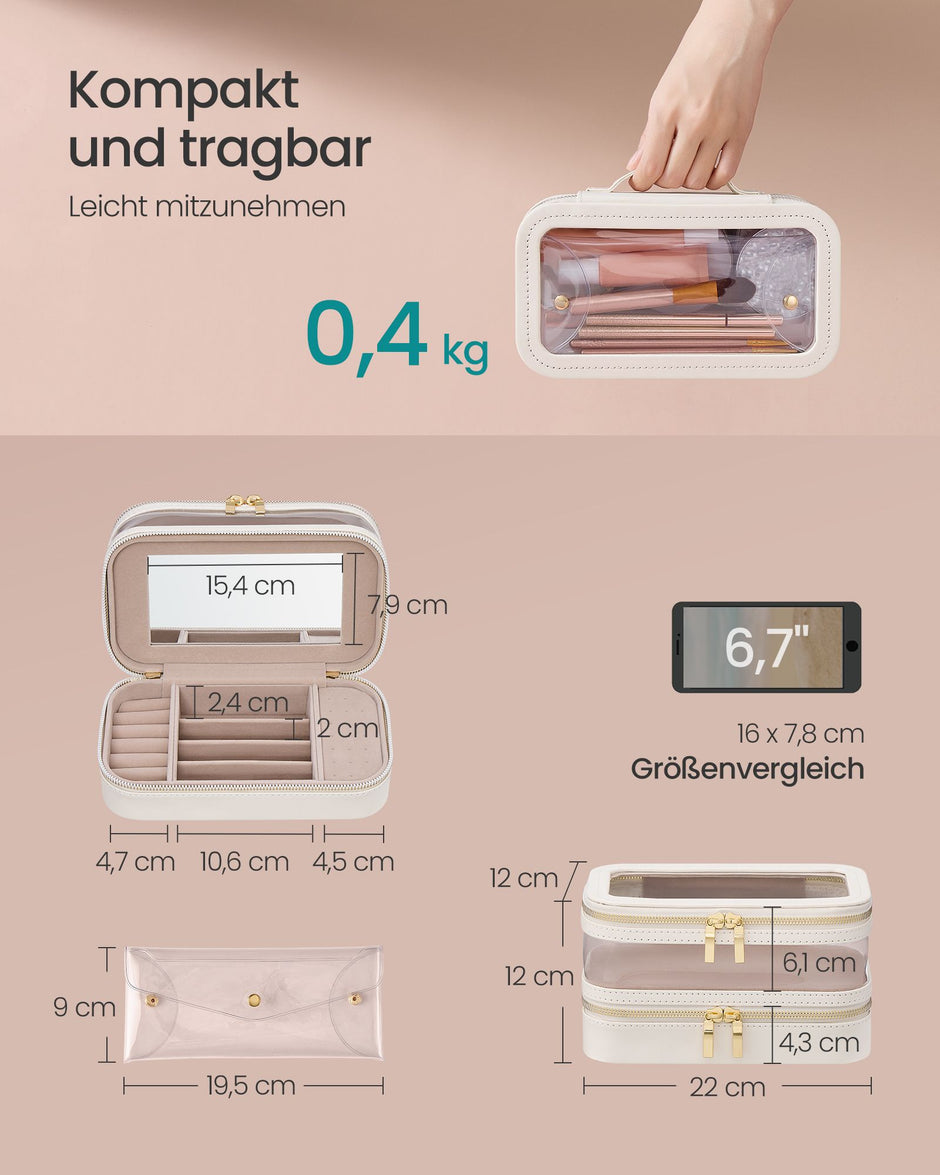 Make-Up Tasje met Sieradendoosje – Elegant Design – Wolkwit