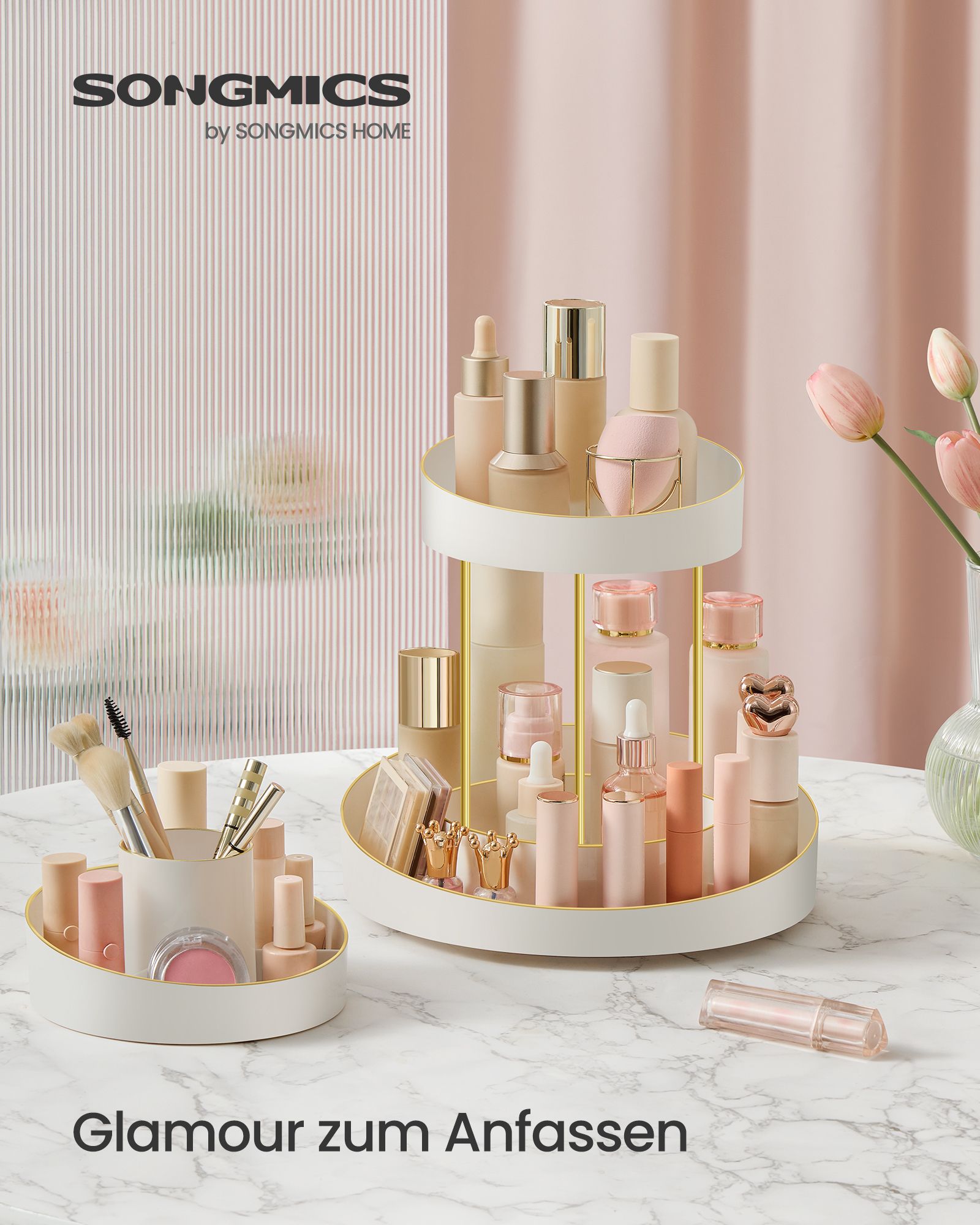 Make-Up Organizer Draaibaar met Extra Bakje Wit Goud