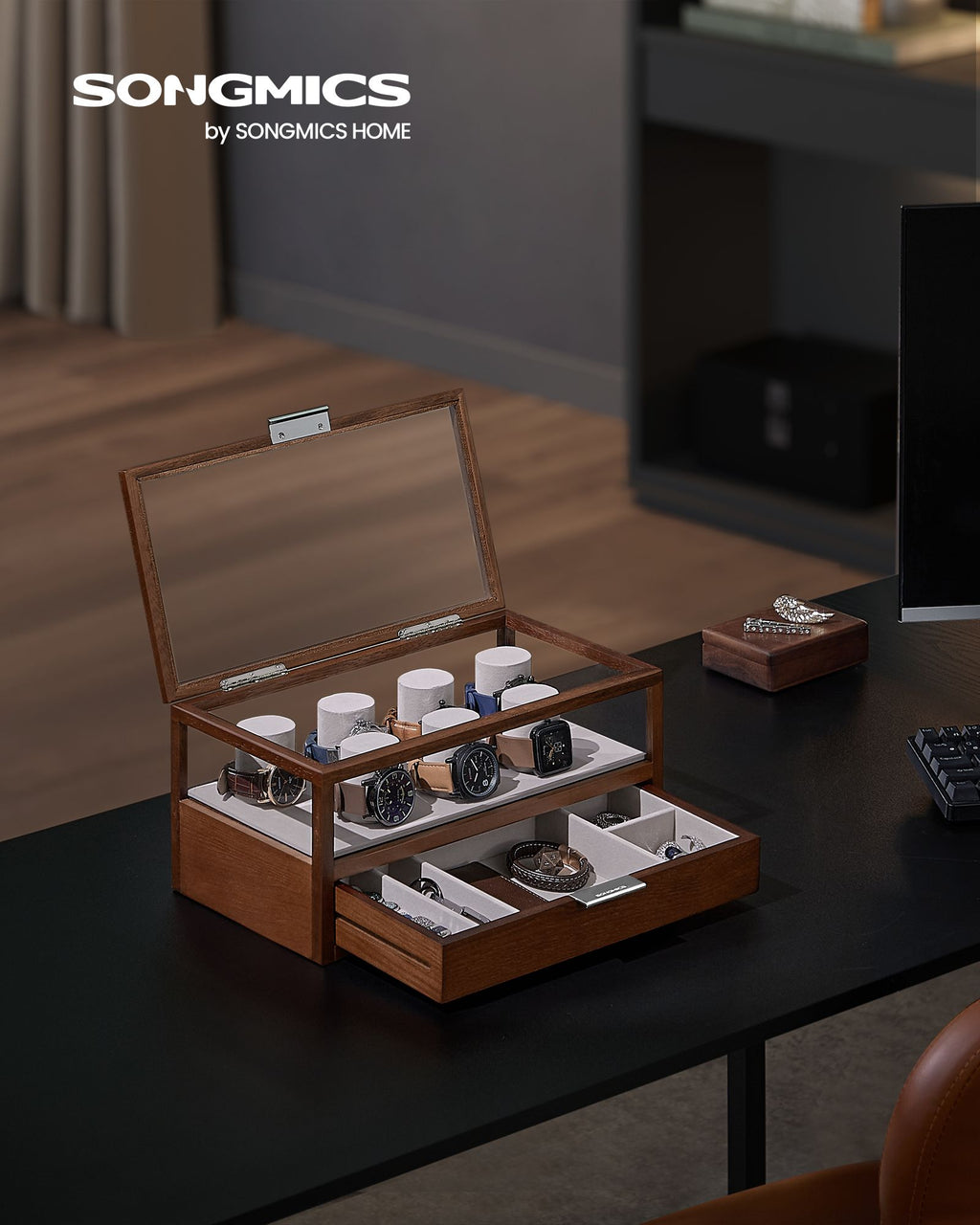 Horlogedoos – 2 niveaus – 7 horlogekussens – cadeau-idee – koffiebraun