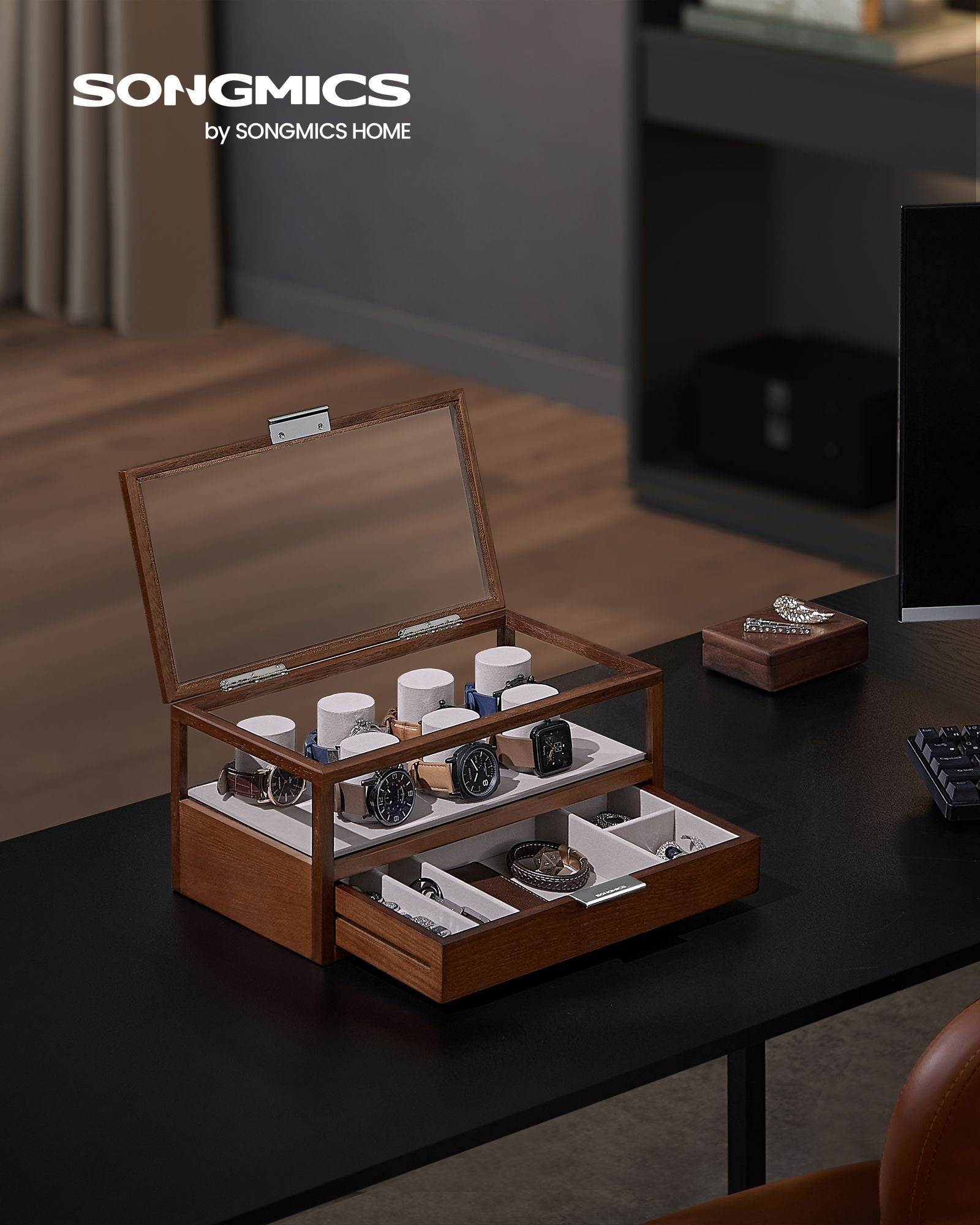 Horlogedoos – 2 niveaus – 7 horlogekussens – cadeau-idee – koffiebraun