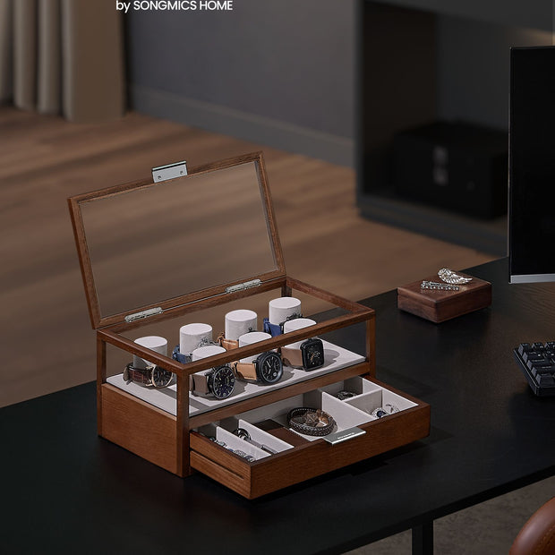 Horlogedoos – 2 niveaus – 7 horlogekussens – koffiebraun