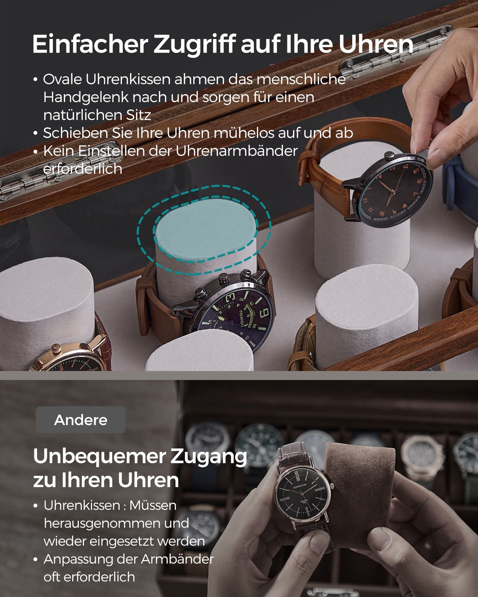 Horlogedoos – 2 niveaus – 7 horlogekussens – cadeau-idee – koffiebraun