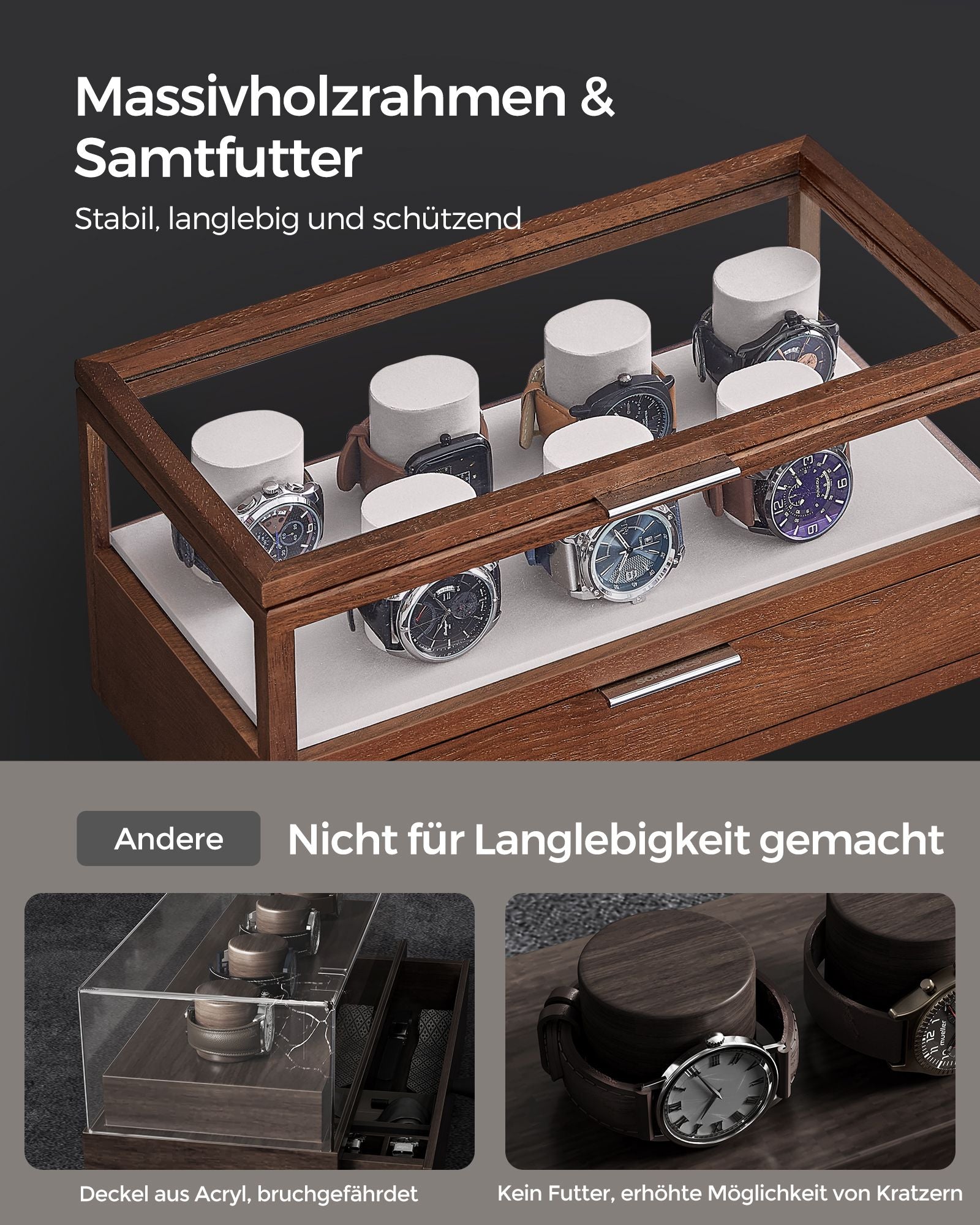Horlogedoos – 2 niveaus – 7 horlogekussens – cadeau-idee – koffiebraun