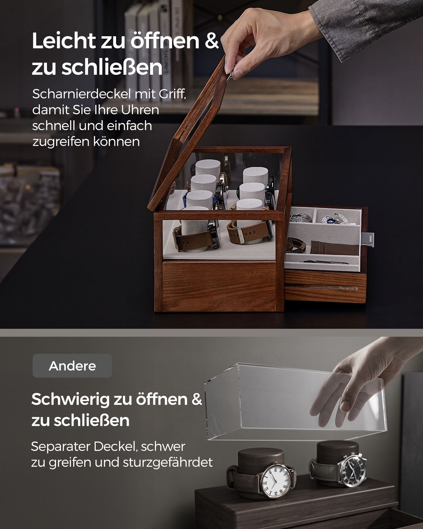 Horlogedoos – 2 niveaus – 7 horlogekussens – koffiebraun