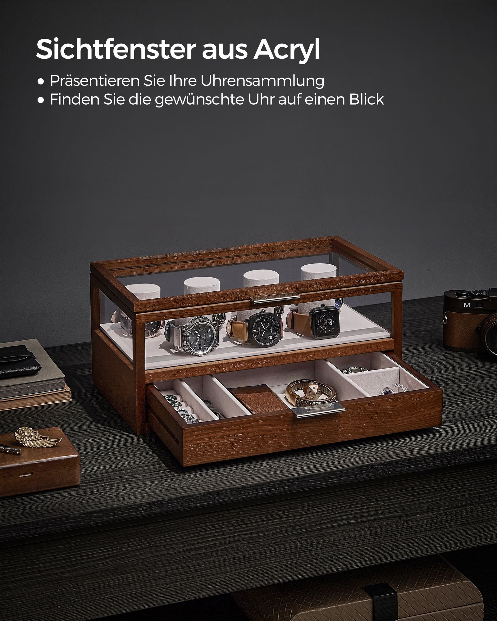 Horlogedoos – 2 niveaus – 7 horlogekussens – cadeau-idee – koffiebraun