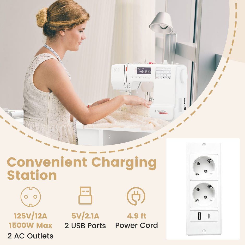 Symaskinsbord – med hjul fällbart skåp laddstation två lådor