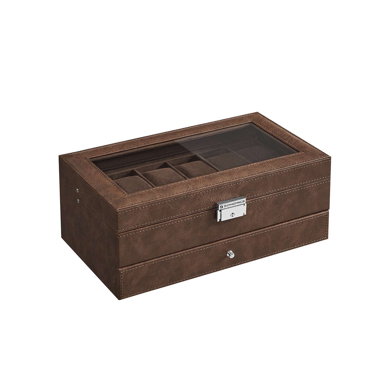 Horlogebox – met lade – 12 horloges – sieradenvak – glazen deksel – zwart