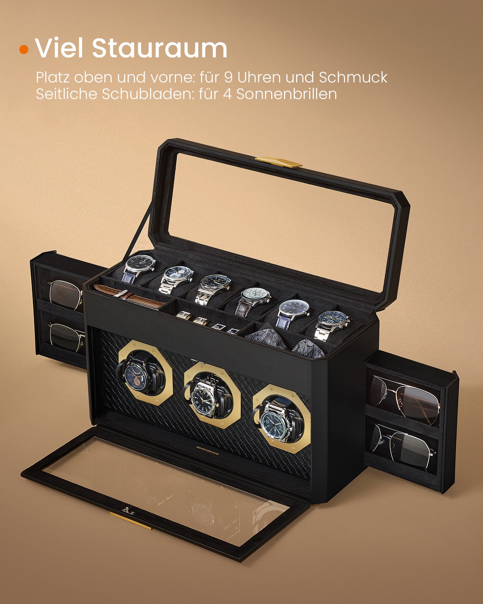 Horlogedoos – voor 9 horloges – inktzwart