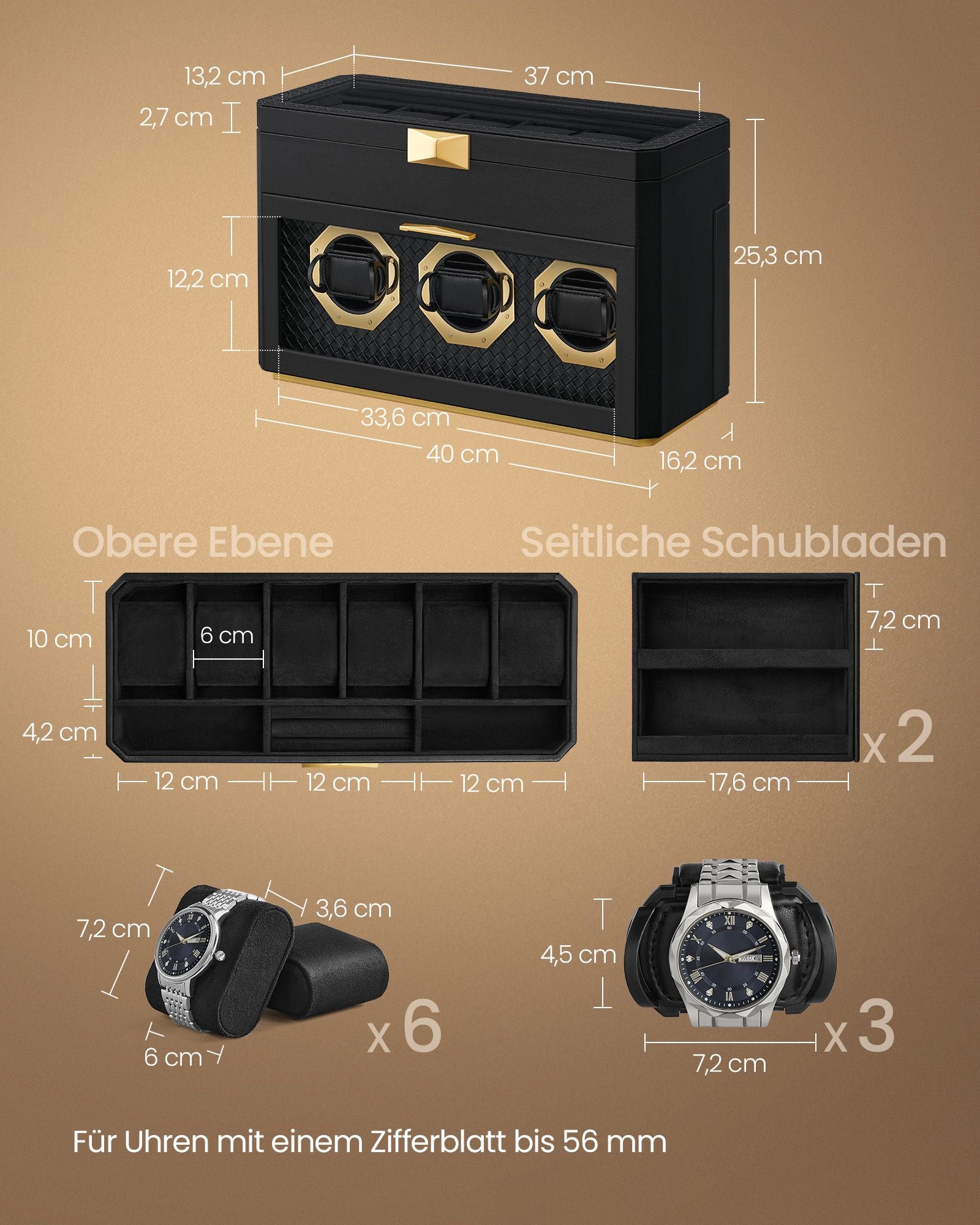 Horlogedoos – voor 9 horloges – inktzwart