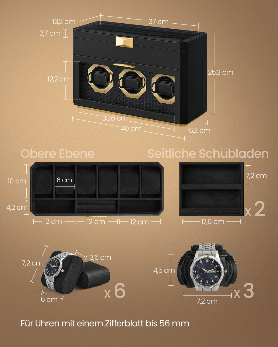 Horlogedoos – voor 9 horloges – inktzwart