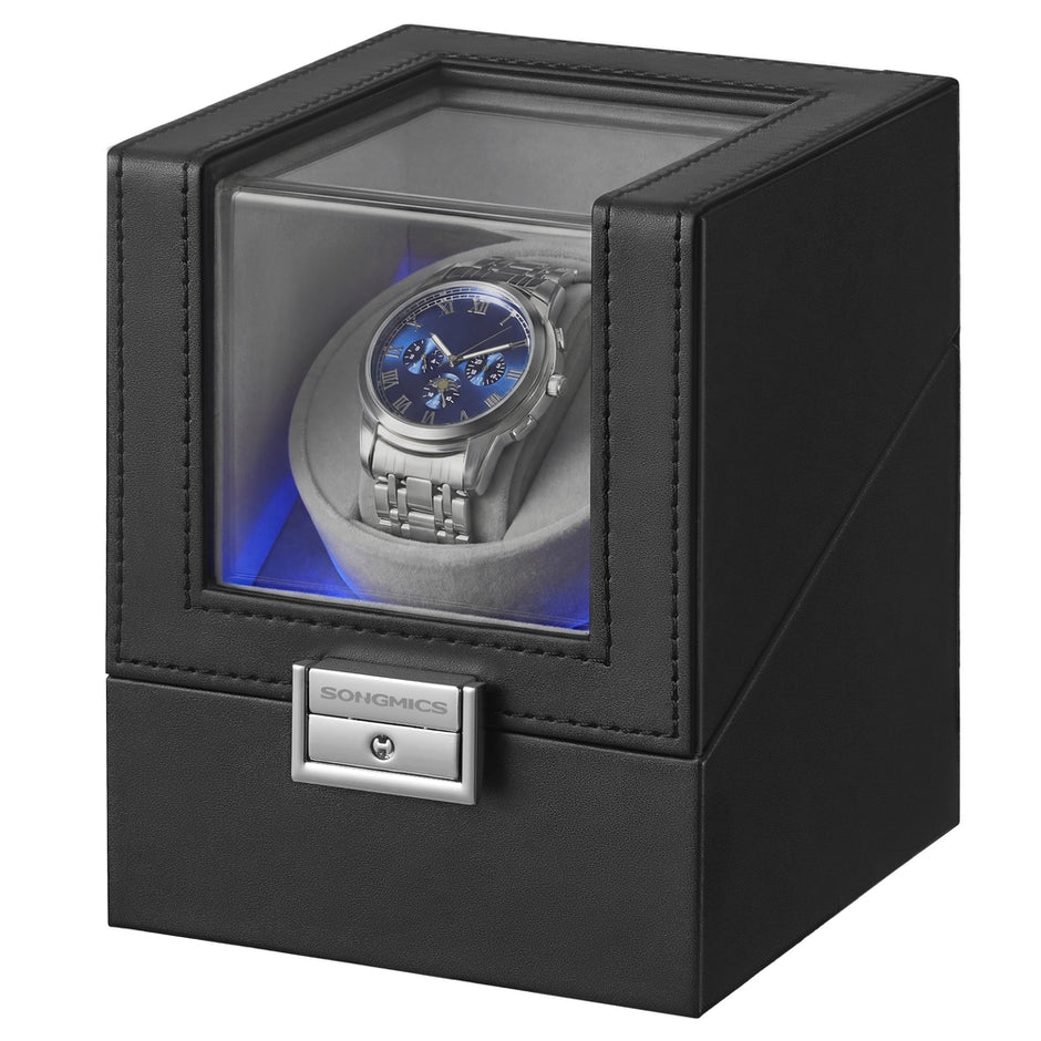 Horlogeopwinder – Voor 1 Horloge – LED-verlichting en Slot – Stil – Zwart en Grijs