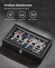 Horlogebox - Met Glazen Deksel en 14 Vakken - PU-leer - Zwart - 34,8 x 20 x 7,5 cm
