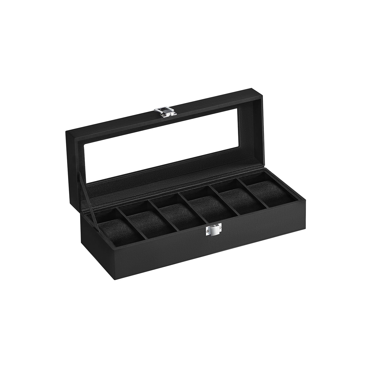 Horlogebox - Horlogekast met glazen deksel - Voor 6 horloges - Zwart