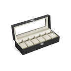Horlogebox - Horlogekast met glazen deksel - Voor 6 horloges - Zwart