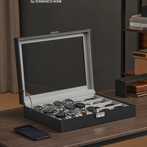 Horlogebox – Afsluitbaar met 16 Vakken – Inktzwart