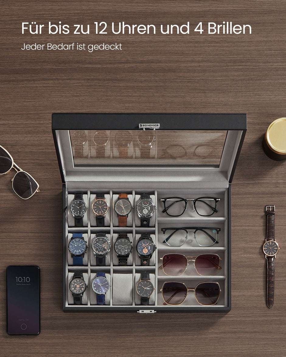 Horlogebox – Afsluitbaar met 16 Vakken – Inktzwart