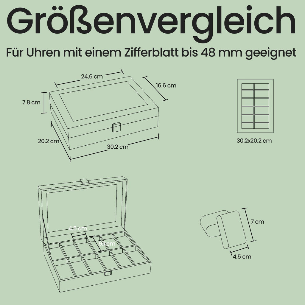 Horlogebox met glazen deksel – 2 lagen voor 12 horloges