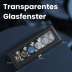 Horlogedoos met glazen deksel – 6 vakken voor horloges, elegant display