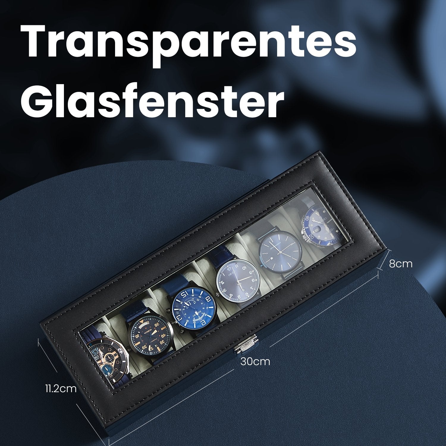 Horlogedoos met glazen deksel – 6 vakken voor horloges, elegant display