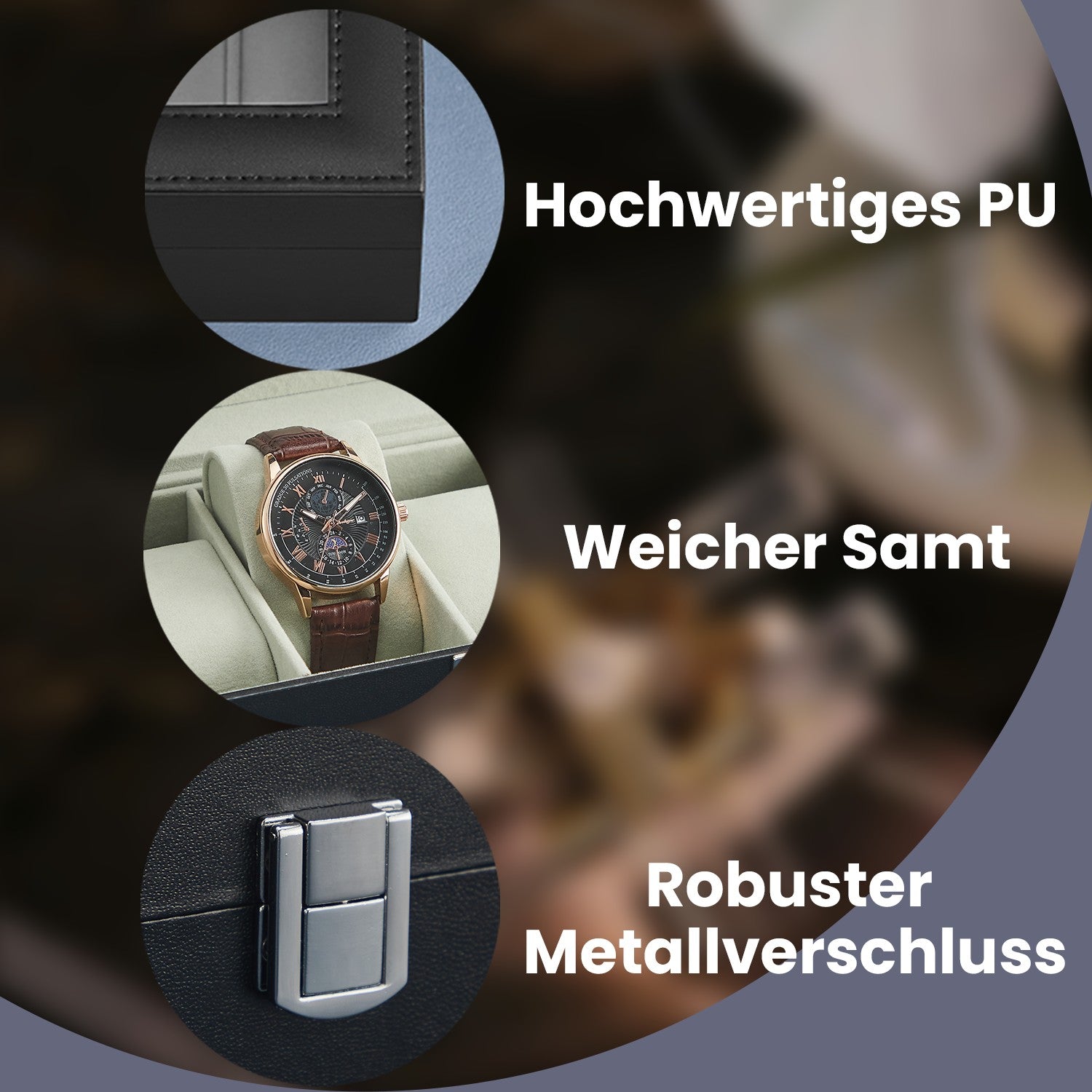 Horlogedoos met glazen deksel – 6 vakken voor horloges, elegant display