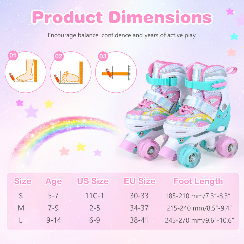 Justerbara – barnrullskridskor med storlekar och LED lyshjul, quad skates S – 4 2 – Rosa