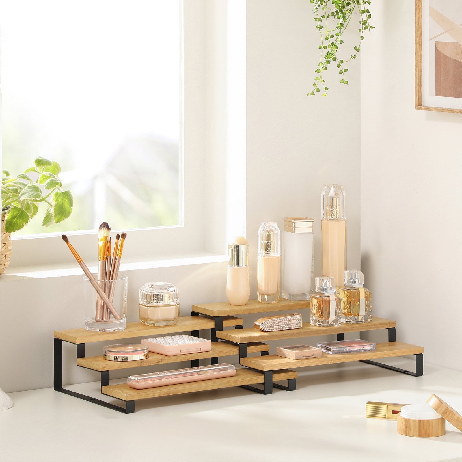 Kruidenrekken – Uitschuifbaar ontwerp – Set van 2 – Naturel/Zwart