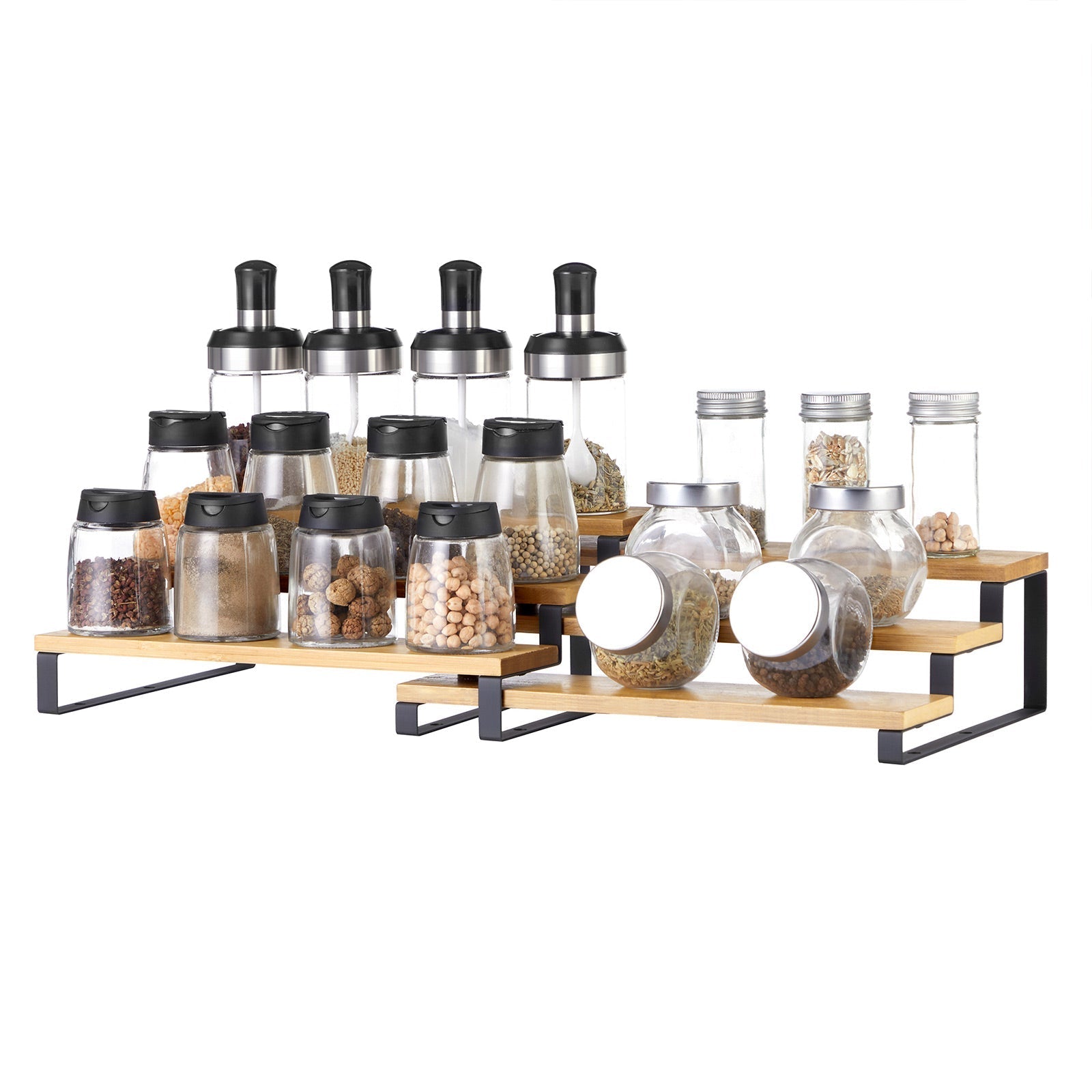 Bamboe kruidenrekken - Keukenrekken - Set van 2 - Naturel/Zwart
