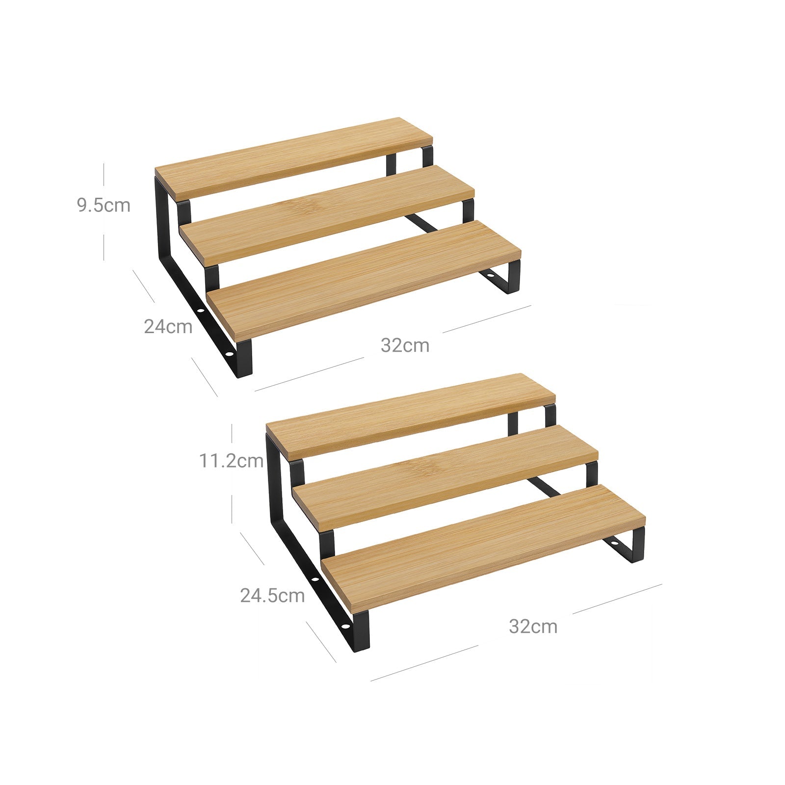 Bamboe kruidenrekken - Keukenrekken - Set van 2 - Naturel/Zwart