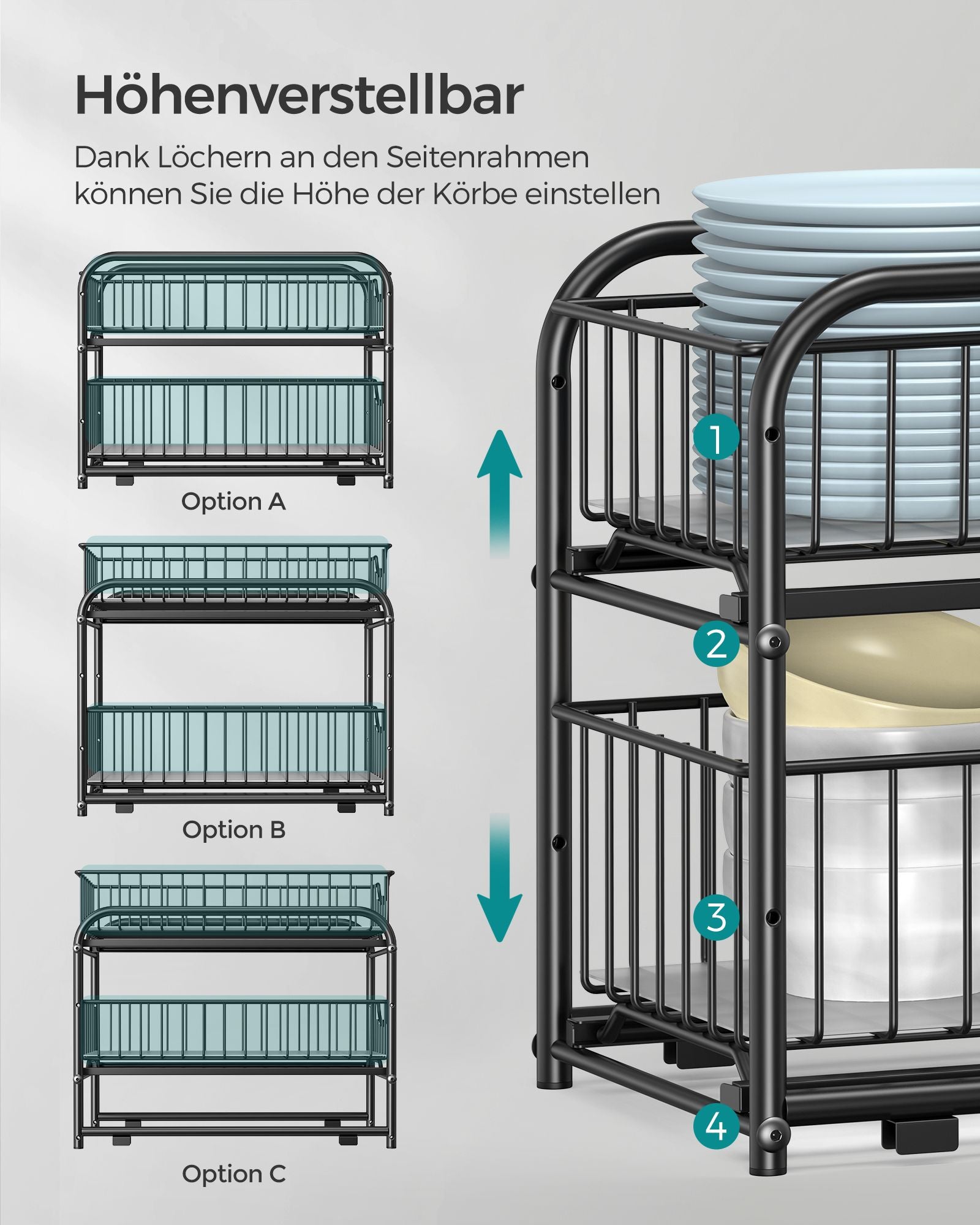 Keukenkastorganizer – stapelbaar – klassiek zwart