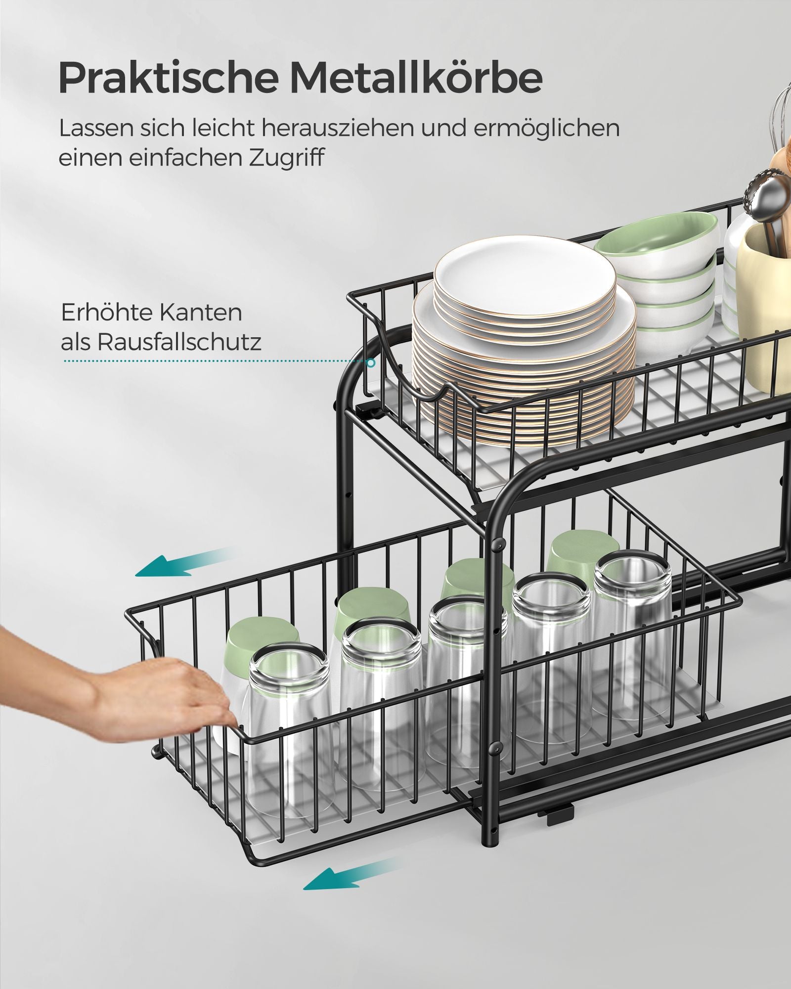 Keukenkastorganizer – stapelbaar – klassiek zwart
