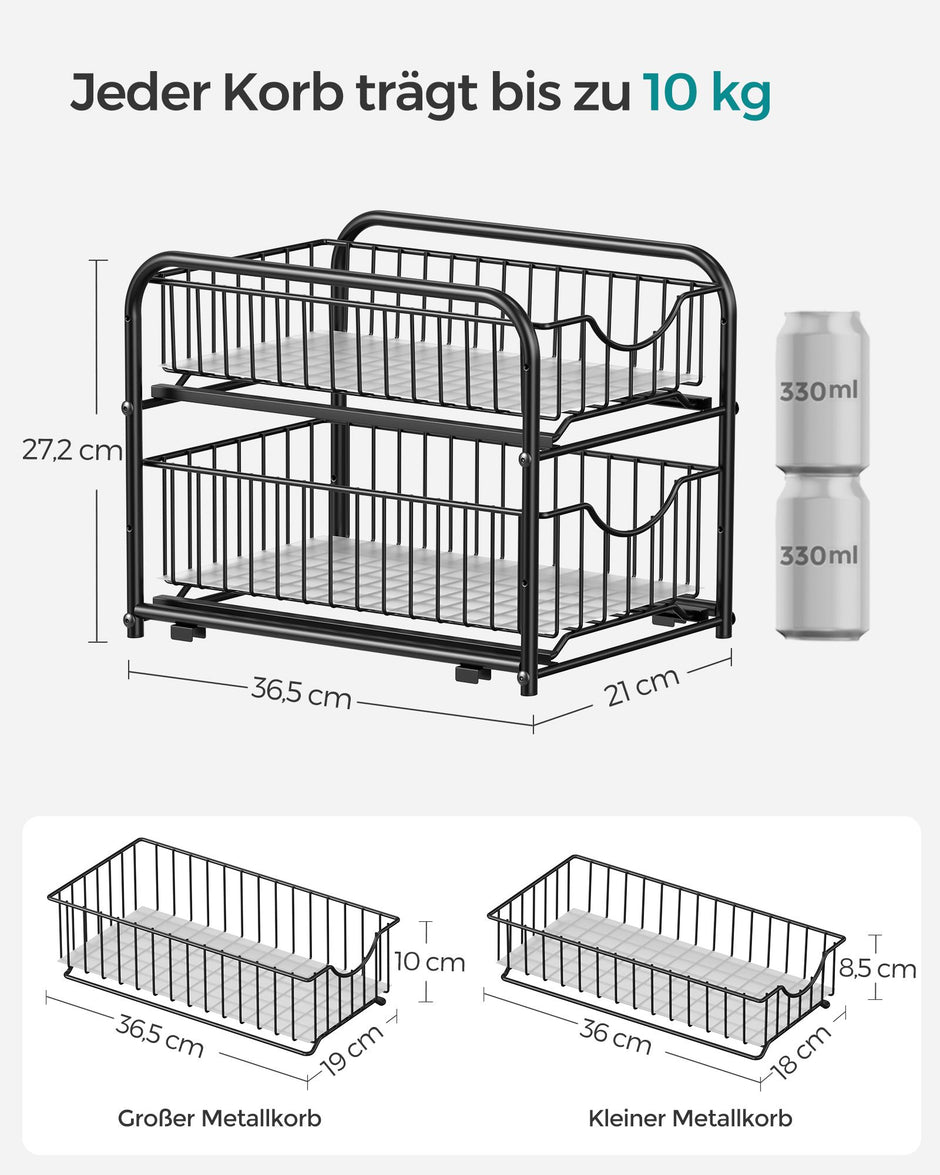Keukenkastorganizer – stapelbaar – staal – klassiek zwart