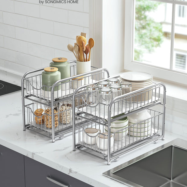 Keukenkast organizer – Set van 2 – Metallic zilver